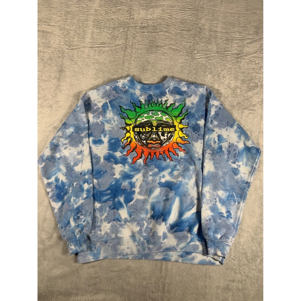Sublime Sun Logo Tie Dye Sweatshirt Mens Size L Blue White Crewneck Band Merch
